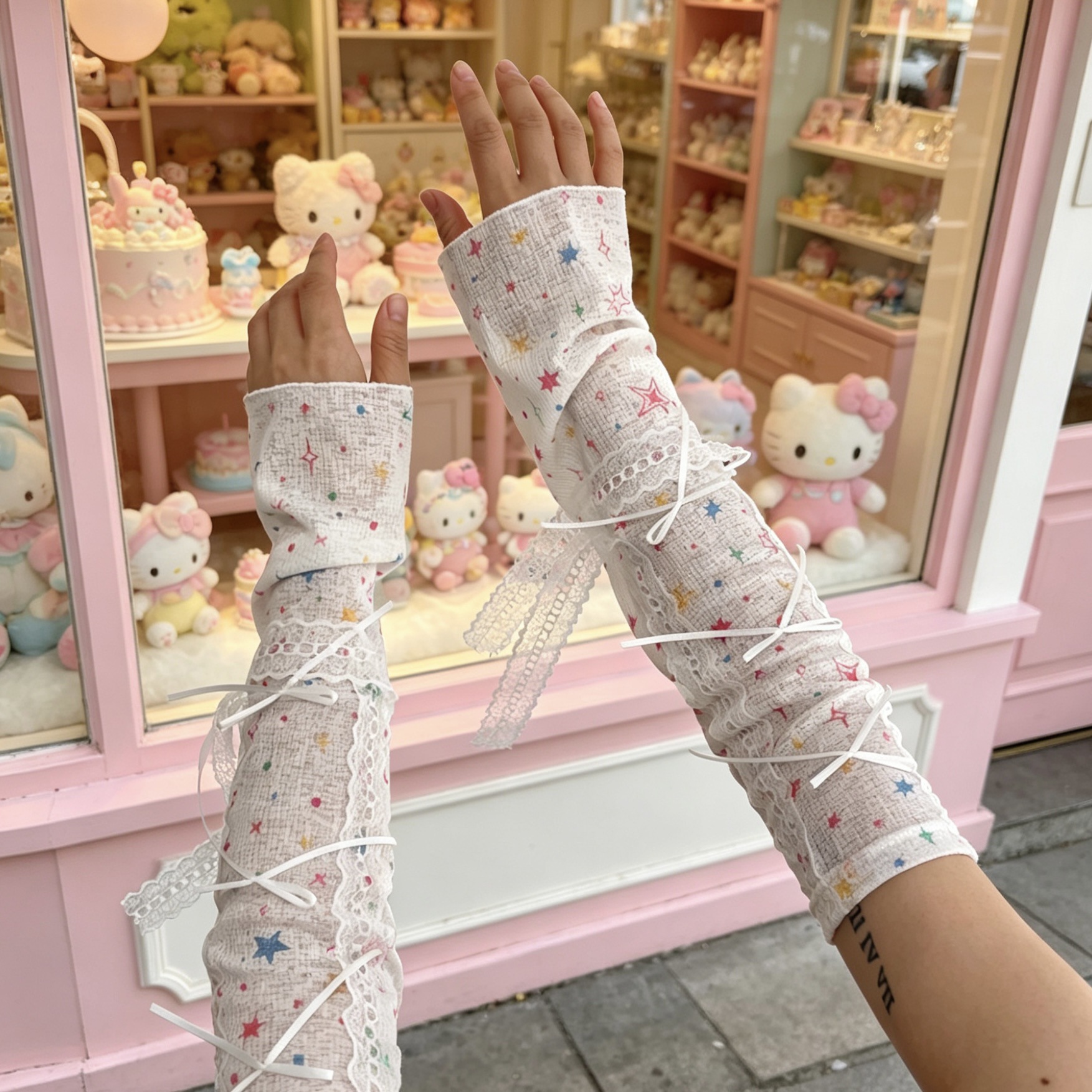 Kawaii Star Print Lace Arm Sle - đánh giá và giá Fingerless Glove Knit