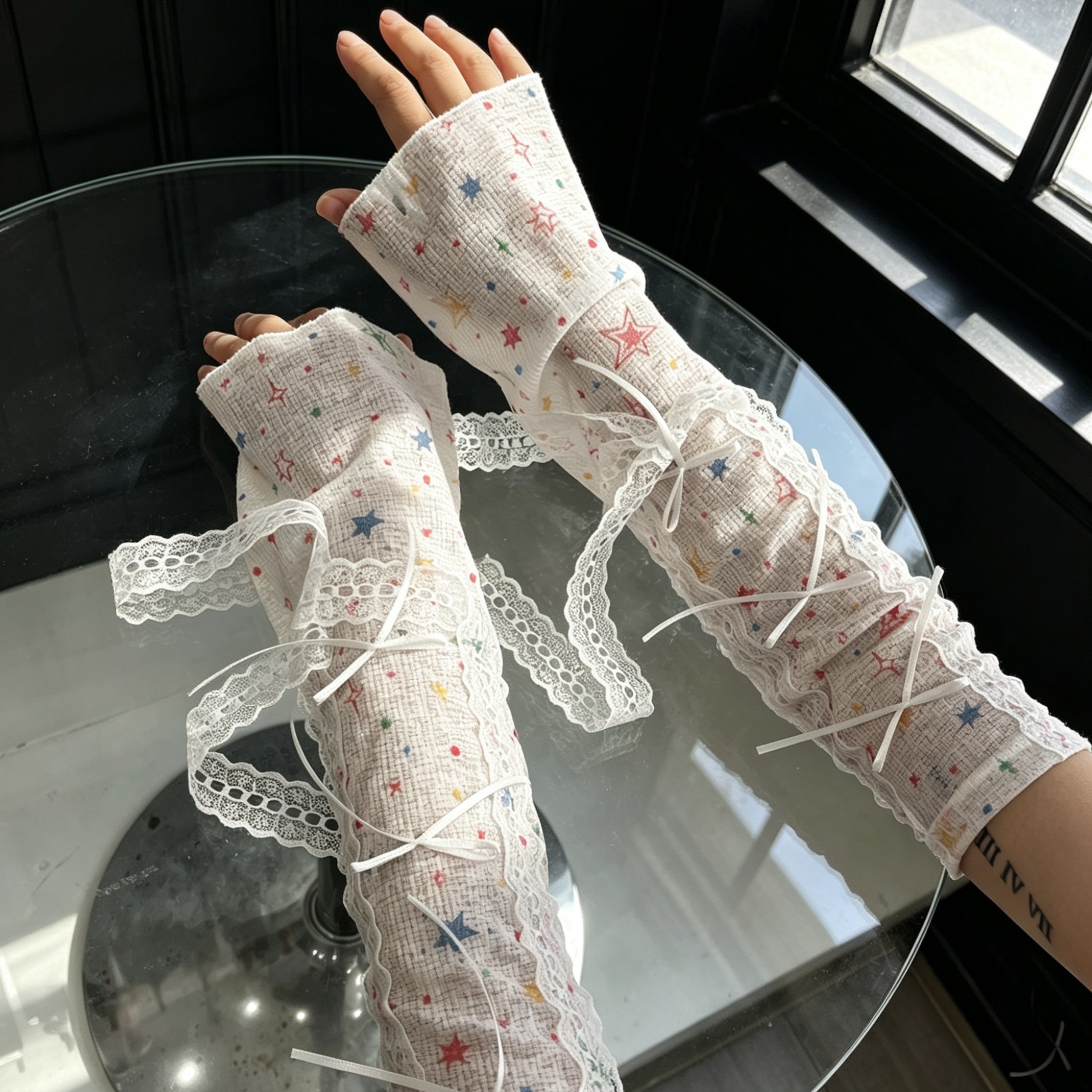 Kawaii Star Print Lace Arm Sle - đánh giá và giá Fingerless Glove Knit